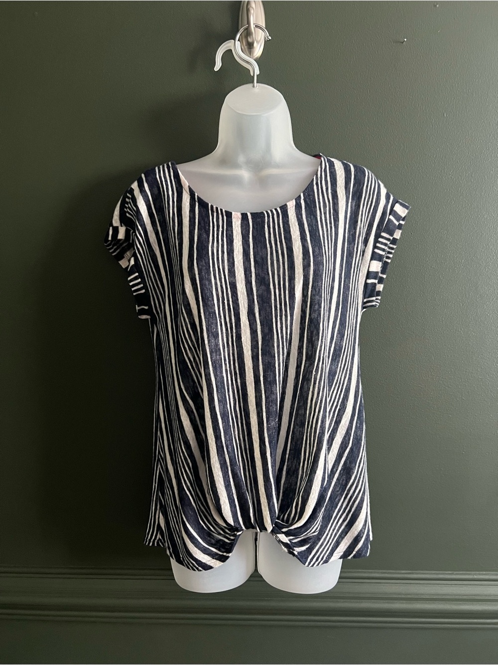 W5 Women’s Navy and White Striped Knot-Front Top